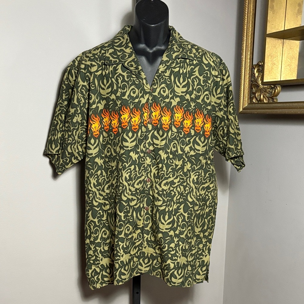 CS Sport VINTAGE Large Hawaiian Tiki Button Down Casual Shirt